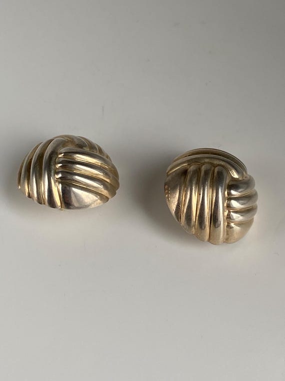 Vintage Jondell Spain 925 Sterling Silver Large Ribbed Stud Earrings For Pierced Ears, Rare View 5