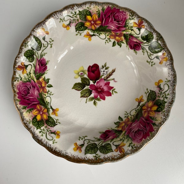 Vintage Princess House Fine Earthenware Dessert / Fruit / Nut Bowl, Floral Bowl With Gold Rim, 5 1/8”, Made in England, Rare