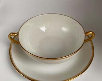 Antique Haviland France Limoges Two Handle Bouillon Cup With Saucer, Soup Bowl With Saucer, Rare, READ Description