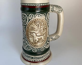 Vintage Avon Hunting Dog Beer Stein Mug, #012153, Handcrafted in Brazil, 1983, 5” Tall