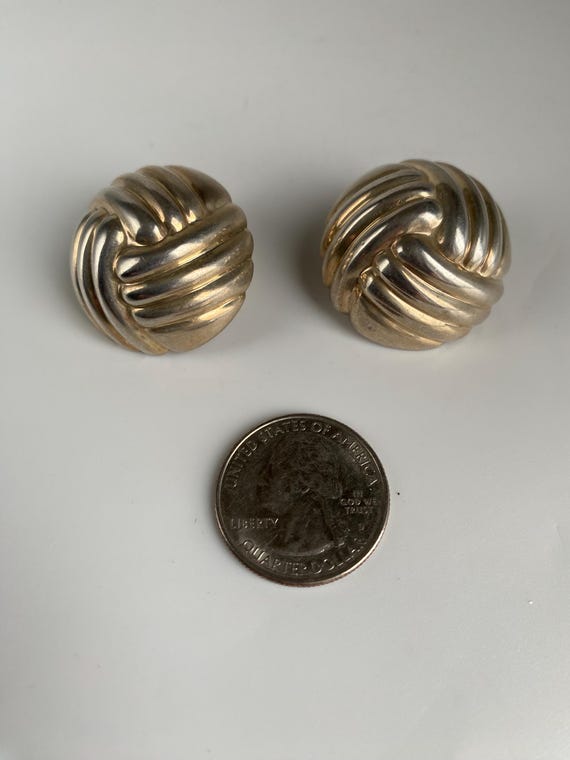 Vintage Jondell Spain 925 Sterling Silver Large Ribbed Stud Earrings For Pierced Ears, Rare View 2