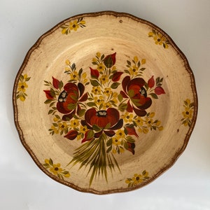Hand Painted Floral Ceramic Wall Plate: Country Style Decor (9”)