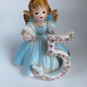 Josef Originals Birthday Angel Dolls Collection Age 5 Figurine, Blue Dress, 1980s, 4” Tall, Made in Japan, REPAIRED, Read Description