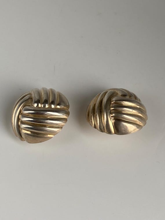 Vintage Jondell Spain 925 Sterling Silver Large Ribbed Stud Earrings For Pierced Ears, Rare View 4