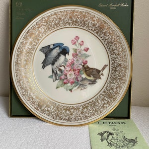 Lenox Boehm Birds Black Throated Blue  Warblers Plate, 10.5”, 1980, Based On Designs By Edward Marshall Boehm