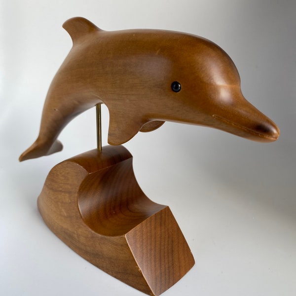 Vintage Myrtlewood Hand Carved Wood Dolphin Home / Office Decor