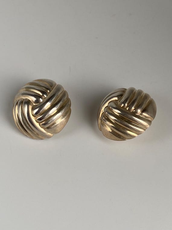 Vintage Jondell Spain 925 Sterling Silver Large Ribbed Stud Earrings For Pierced Ears, Rare View 3