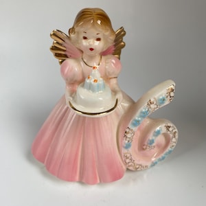 Josef Originals Birthday Angel Dolls Collection Age 6 Pink Dress Figurine, 1980s, 4” Tall
