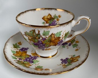 Vintage Royal Stafford English Bone China “Oregon Grape” Tea Cup And Saucer Set