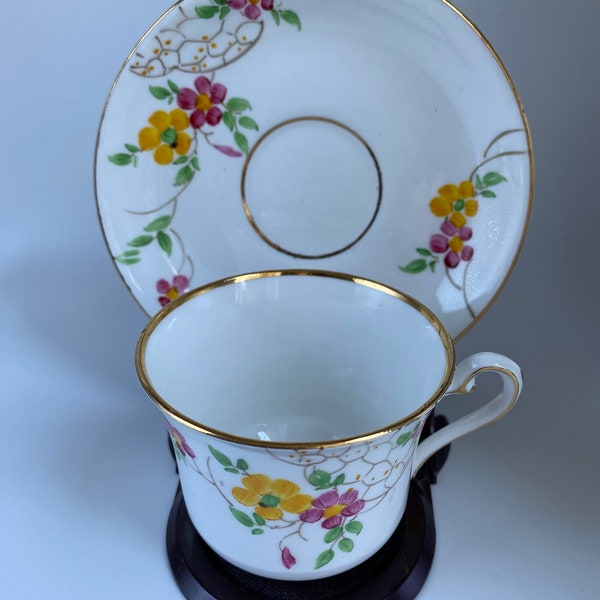 TF&S Ltd Phoenix China Tea Cup And Saucer, Floral Pattern With Gold Rim, Made in England, Very Rare