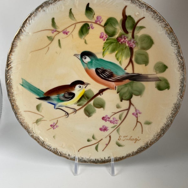 Vintage Enesco Japan Bird Wall Plate, Hand Painted, Signed by S. Tahagi, 8 1/4”, Read Description