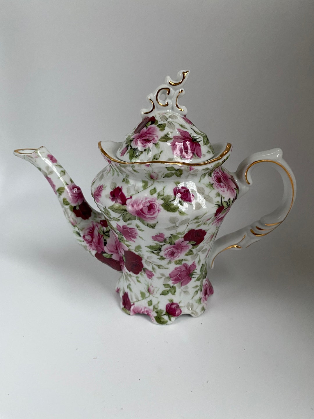 Vintage Victorias Garden Floral Teapot Small Floral Teapot Etsy