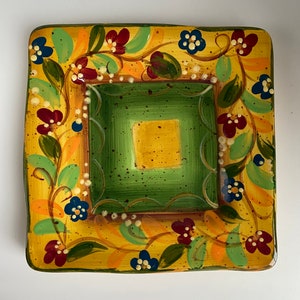 Tabletops Unlimited Lorainne Square Plate, Hand Crafted & Hand Painted Floral Plate, 6”