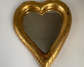 Vintage Florentine Hand-gilded With Simulated Gold Leaf Finish Heart Mirror Wall Hanging Home Decor, 4.75”x4”, Made in Italy, READ Desc.