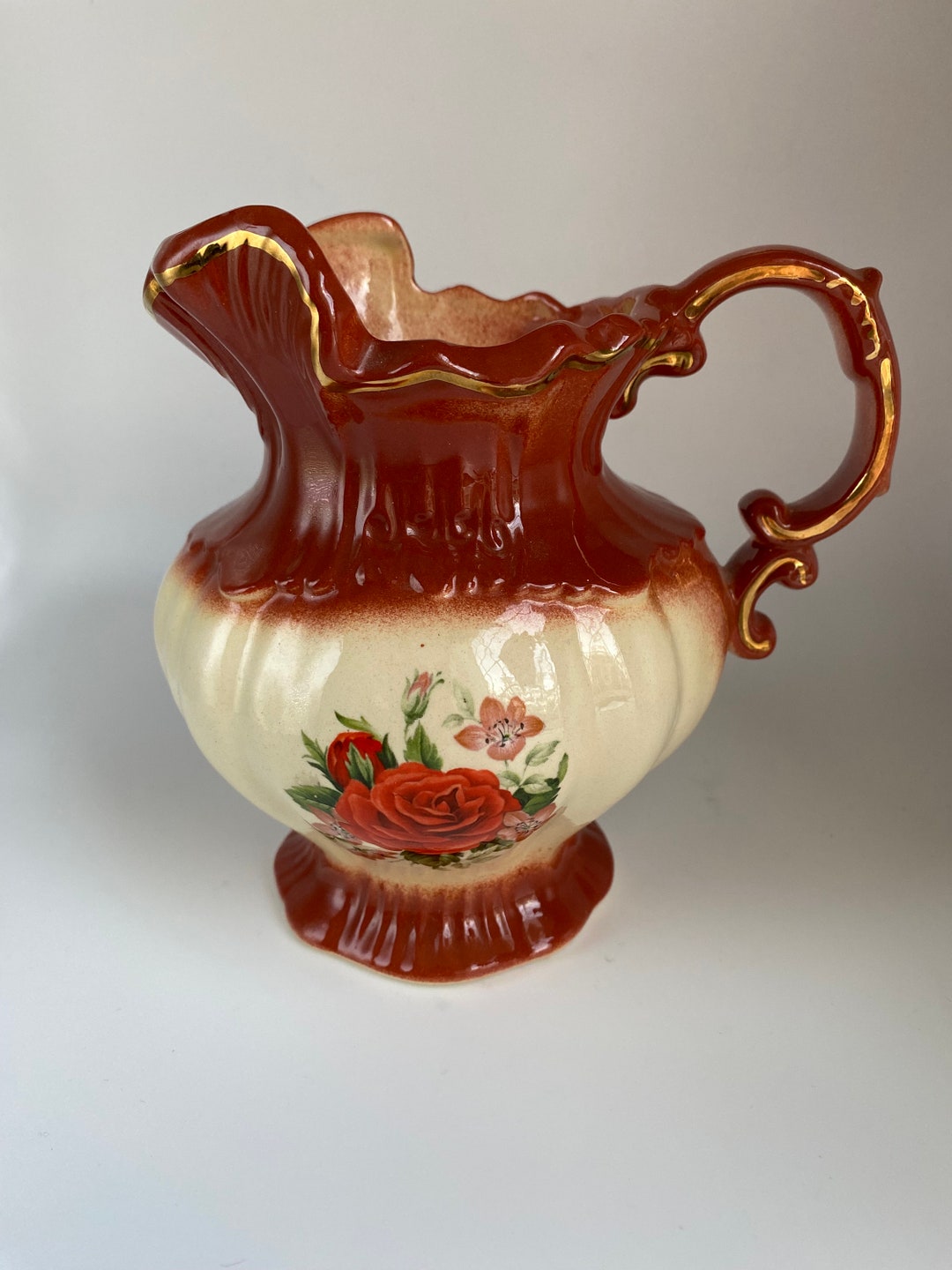 Vintage Arnels Pottery Floral Pitcher, Hand Painted Arnels Pitcher, 5.5