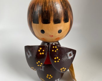 Vintage Japanese Kokeshi Doll From 1950s, Wooden Doll, 5” Tall