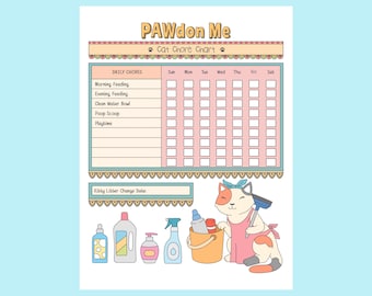Kitten and Cat Care Chore Chart/ Printable page/Cat Care for Kids/Kitten Chore Page