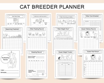 Cat Breeder Forms for Cat Breeders/PDF/Kitten Breeder Planner/Litter weight/ daily care sheet/Client Record/Queening (whelping) records
