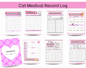 Kattens medicinska journal och vaccinationslogg, bara grunderna (rosa) ENDAST FÖR PERSONLIGT BRUK