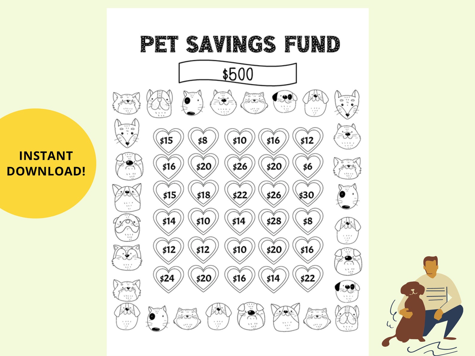 Pet Savings Challenge Printable Tracker/ Save 500 for Your Pet