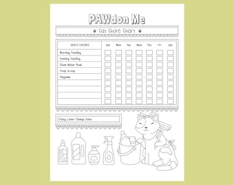 Cat Care Chore Page/ Printable/Page to Color/Kitten Care Page for Kids