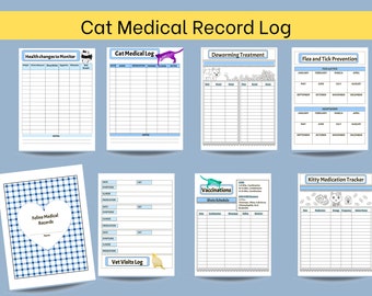 Cat Medical Records/Cat Vaccination Log/ Health Tracker/Health Assessment/Printable Planner