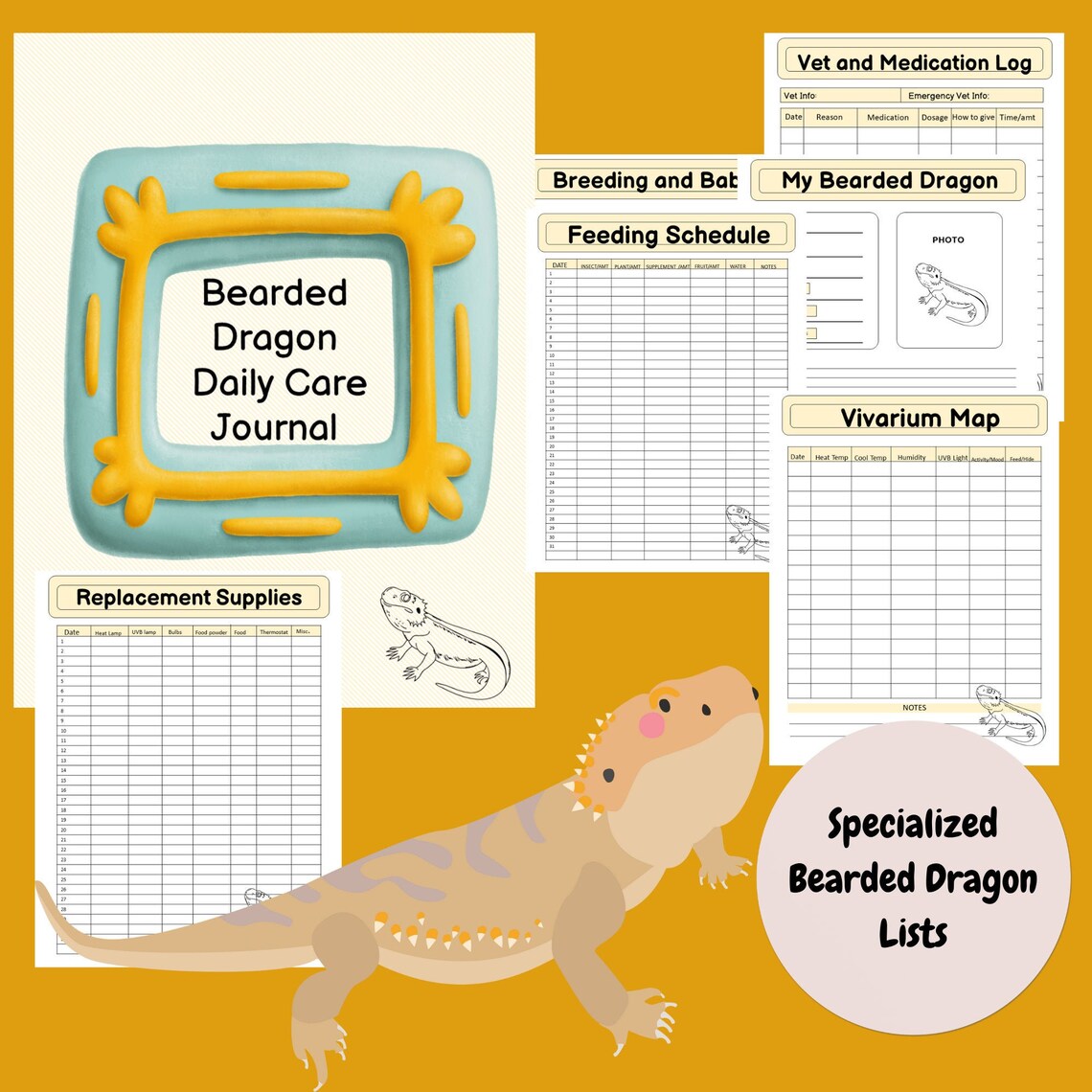 Bearded Dragon Record Book Daily Care Journal Etsy