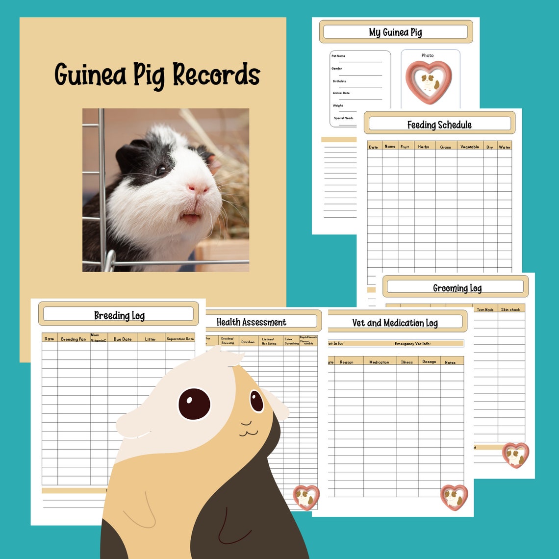 Guinea Pig Records Daily Care Planner - Etsy