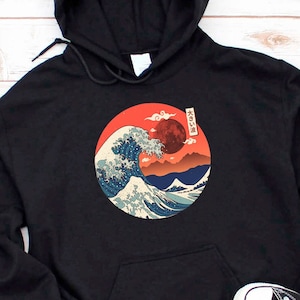 Kanagawa Wave Hoodie, Hokusai Wave Hoodies, The Great Wave Off Kanagawa Hoodie, Retro Japanese Hoodie, Unisex Anime Sweatshirt