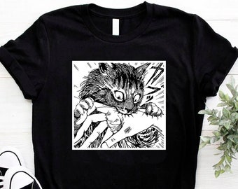 Black Cat Bite Shirt, Tomie Cat Diary Japanese Anime Horror TShirt, Creepy Cat Biting Hand Tee, Crazy Cats Gift, Junji Ito Uzumaki Manga