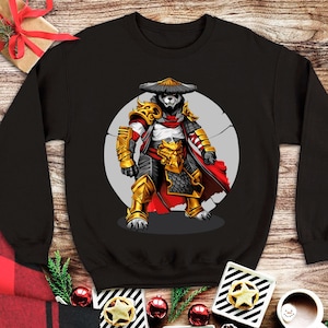 Sudadera con diseño de panda samurái, suéter retro de anime, sudadera con diseño de panda manga, sudaderas unisex con diseño de oso panda guerrero japonés