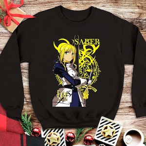 Fate Stay Night Saber Anime Sweatshirt, Artoria Pendragon Manga Sweater, Shirou Emiya, Ritsuka Fujimaru, Arturia Pendragon Unisex Jersey