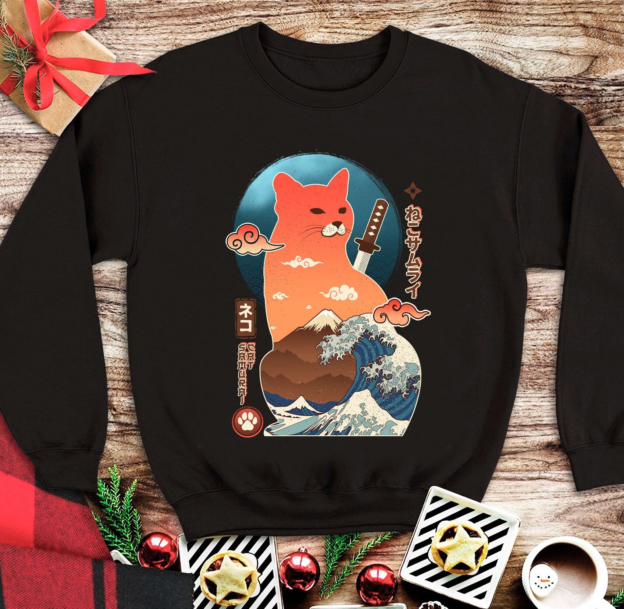 Samurai Cat Sweatshirt Japanese Cats Anime Ronin Sweater