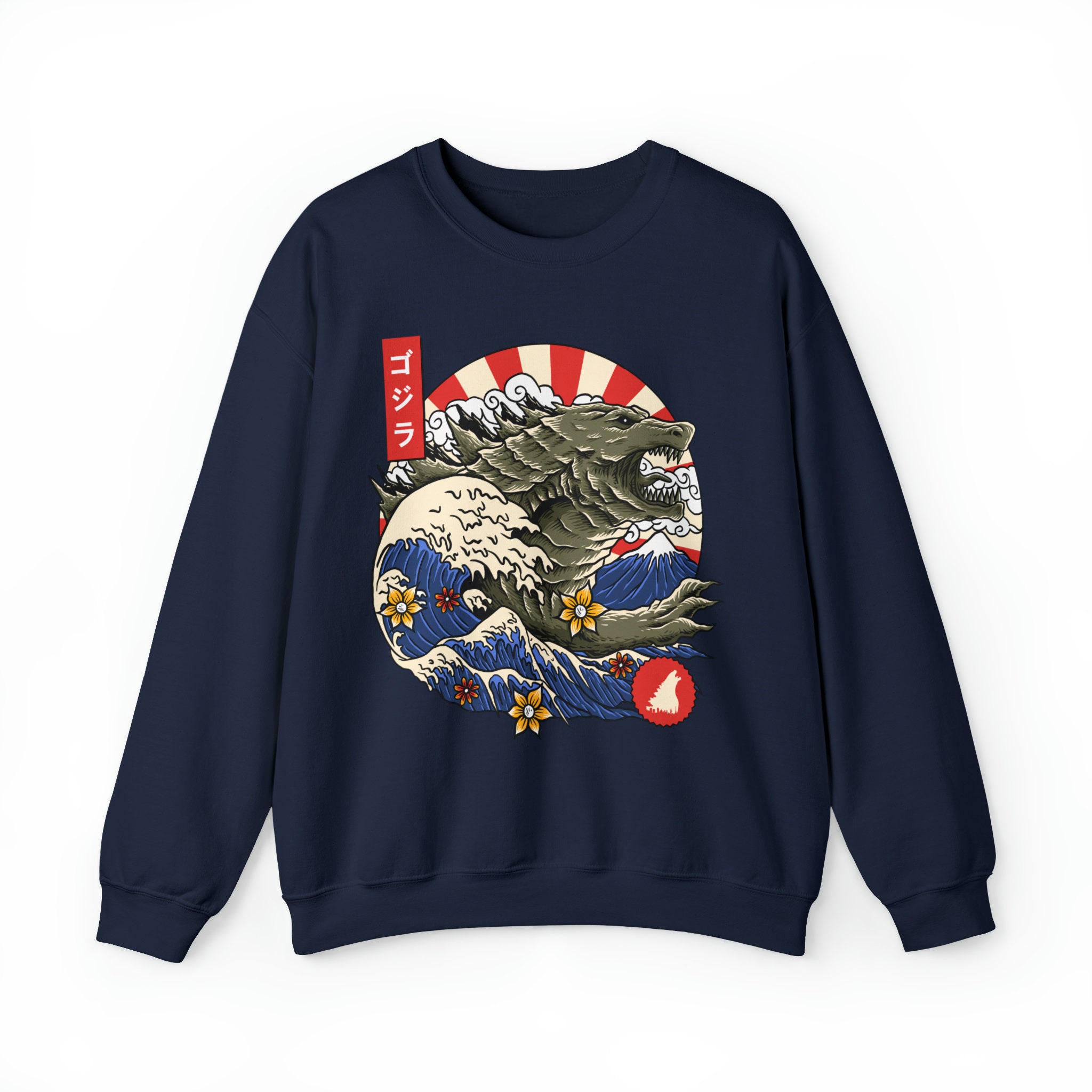 WAVE - ゴジラ Kanagawa Wave Godzilla Sweatshirt, Hokusai Wave Japanese