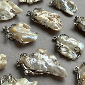 Wire Wrapped Blister Pearl Shell Pendants. Freeform Shell Pearl Pendants. Natural Pearl Pendants.