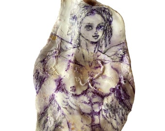 Angel Seraph – Original Pen & Ink Drawing on Natural Sea Shell | Handcrafted Shell Art