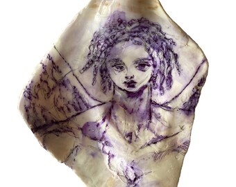 Angel Seraph – Original Pen & Ink Drawing on Natural Sea Shell | Handcrafted Shell Art