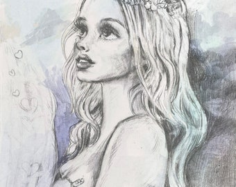 Drömmande Sjöjungfru MAIGHDEANN-MHARA Русалка Mythologie du Chant des Sirènes 인어 Mirada de Sirena معبود البحر sea deity WATERCOLOR Drawing