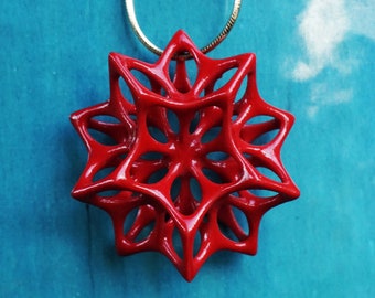 Quasi-Crystalline Red Porcelain Star Necklace and 24K Gold Filled Chain - One of its kind, Non-Periodic Design