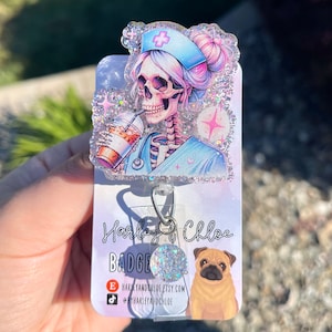 Skeleton badge reel - Skeleton Coffee Badge Reel - Nurse Skeleton Badge Reel, Glitter Badge Reel