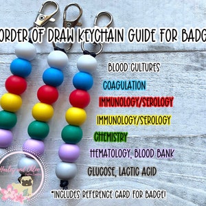 Order of Draw keychain | Blood draw keychain | Badge reel accessories | Silicone beaded keychain | Gifts for her | Lab keychain