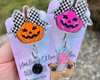 Pumpkin Bow Badge Reel - Coquette Halloween Badge Reel - Nursing Student - Halloween ID holder - Spooky Badge Reel - Gifts for nurses