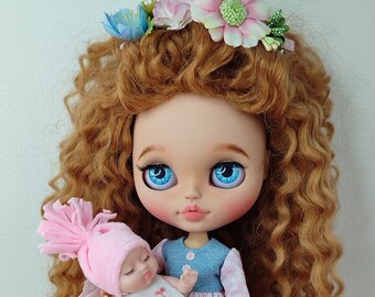 Custom Blythe doll, OOAK Blythe doll with natural red hair