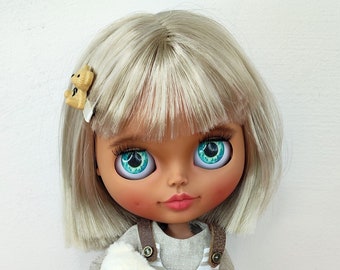 Custom Blythe doll blonde hair, OOAK Blythe doll dark skin