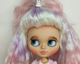 Custom Blythe doll, OOAK Blythe doll with natural pink lilac ombre hair