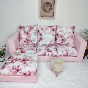 Corner 2-piece pink sofa for Blythe doll 1/6 scale coutch divan seat chair