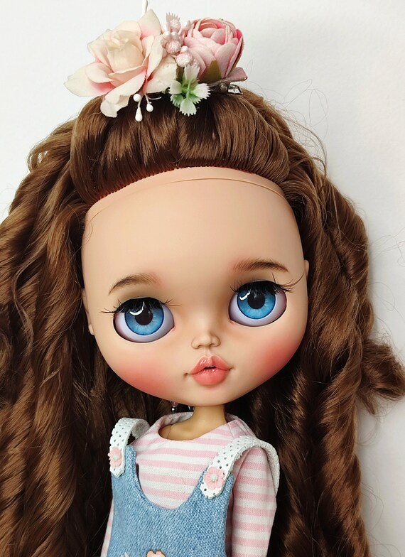 OOAK Custom Blythe Doll: Tan Skin, Long Brown Hair