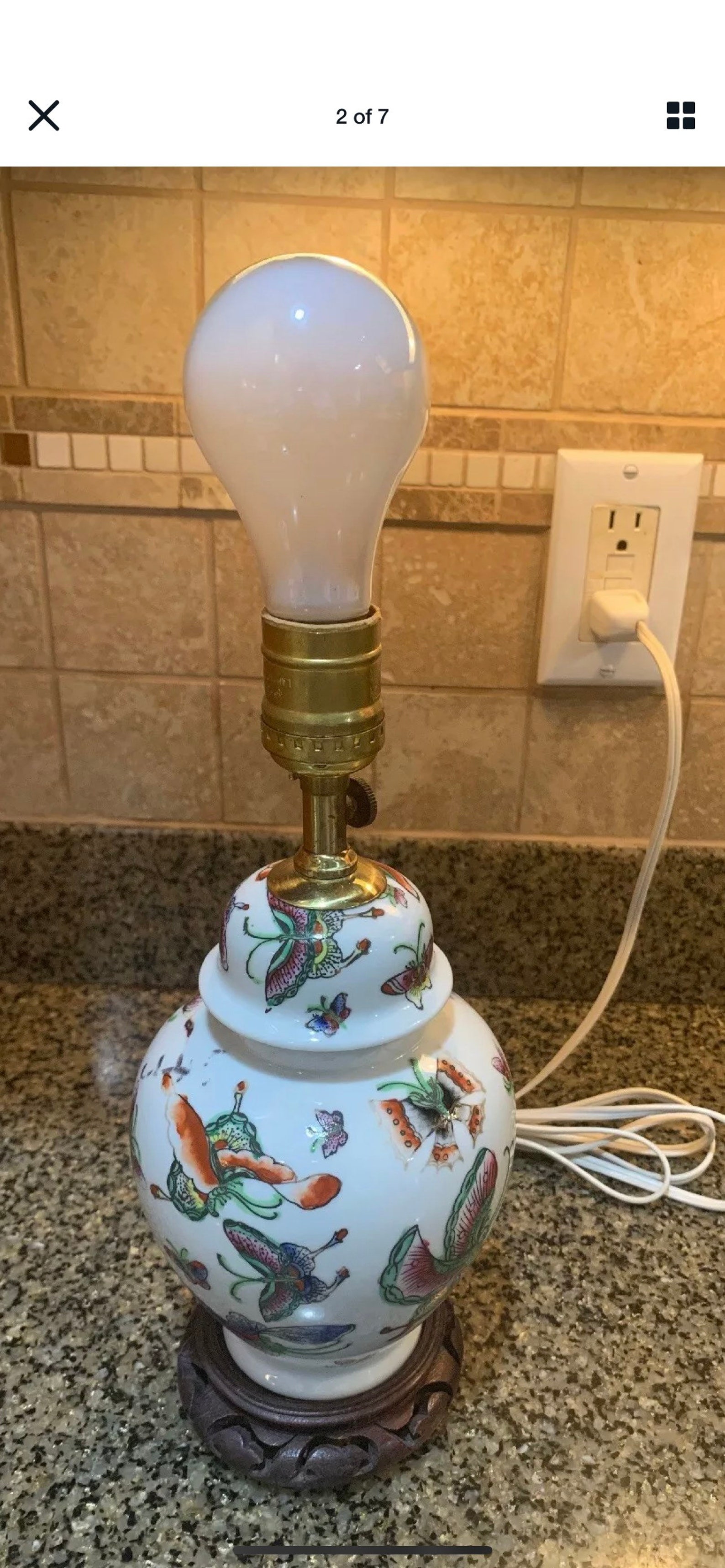 VTG Ginger Jar Porcelain Table Lamp With Painted Butterflies Etsy