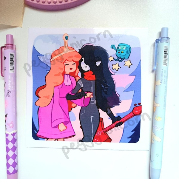 Adventure Time Marceline Bubblegum BMO Bubbline Print - Cute - Pastel - Small Print - Room Decor - Fanart