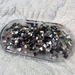 Abalone Shell Pieces Resin Trinket Jewelry Makeup Tray 7x3.5 Inches